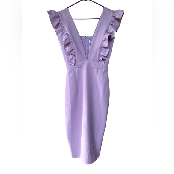 NWT Runaway The Label Frill Plunge Lilac Midi Dress Size Small - Picture 1 of 6